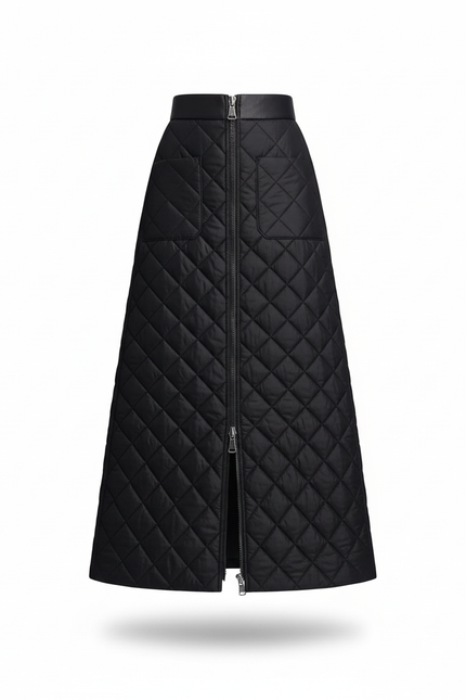 Jupe Midi Noire Matelassée Chic urbaine