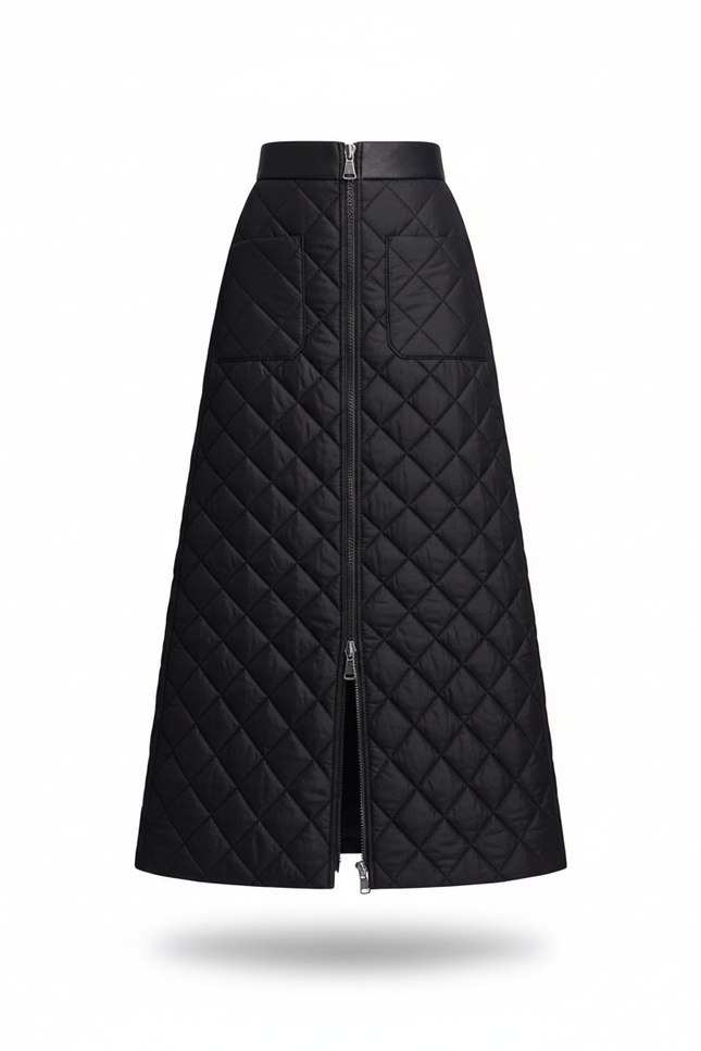 Jupe Midi Noire Matelassée Chic urbaine