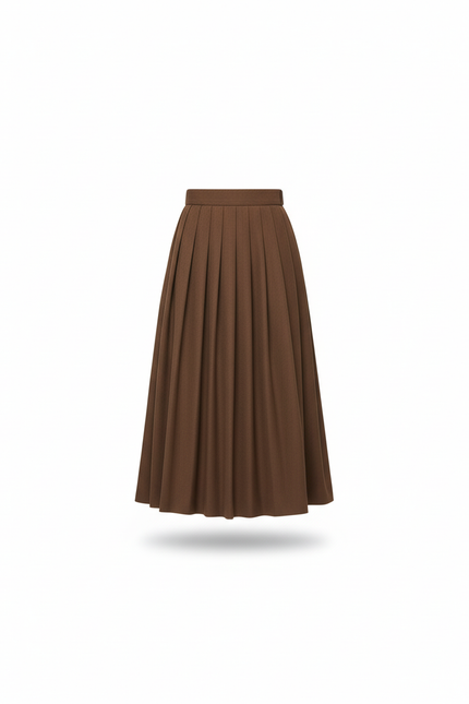 Jupe Midi Marron Plissée Élégante