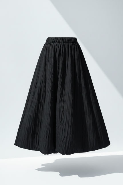 Jupe Midi Noire Texturée Chic