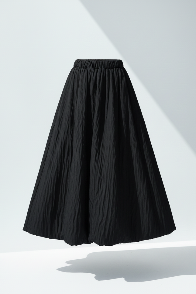 Jupe Midi Noire Texturée Chic