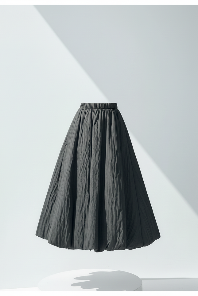 Jupe Midi Bouffante Gris Anthracite Chic