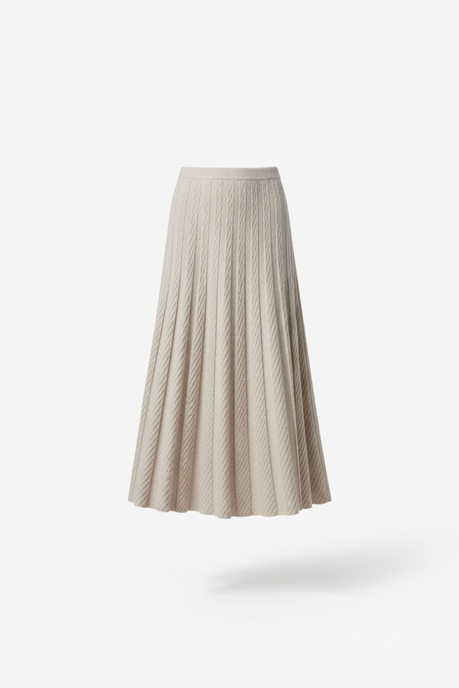 Jupe Midi Tricotée Plissée Élégante chaude