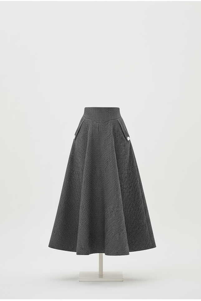Jupe Midi Pied-De-Poule Grise Élégante