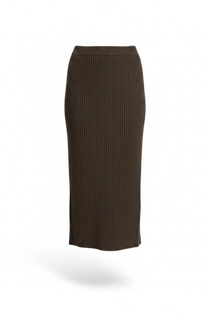 Jupe Midi Marron Côtelée Chic chaleureuse