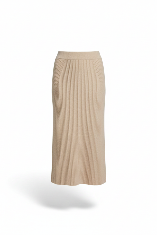 Jupe Midi Beige Côtelée Chic neutre