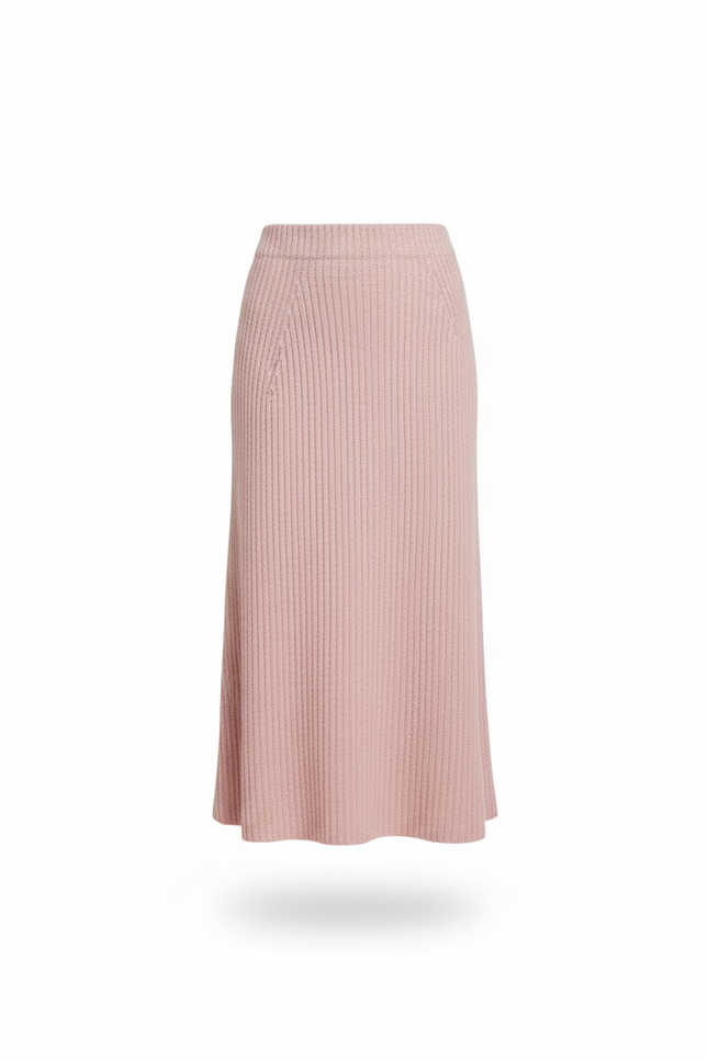 Jupe Midi Rose Poudré Côtelée Élégante