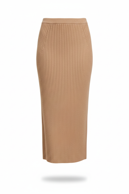 Jupe Midi Camel Côtelée Chic