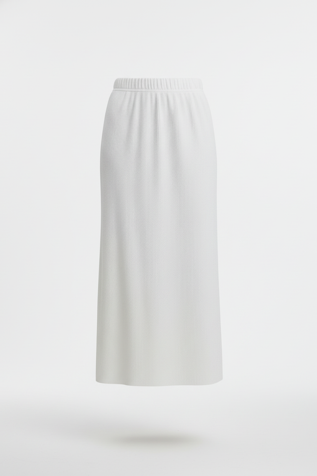 Jupe Midi Blanche Côtelée Chic