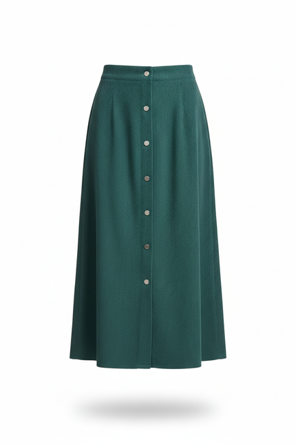 Jupe Midi Vert Côtelé Chic