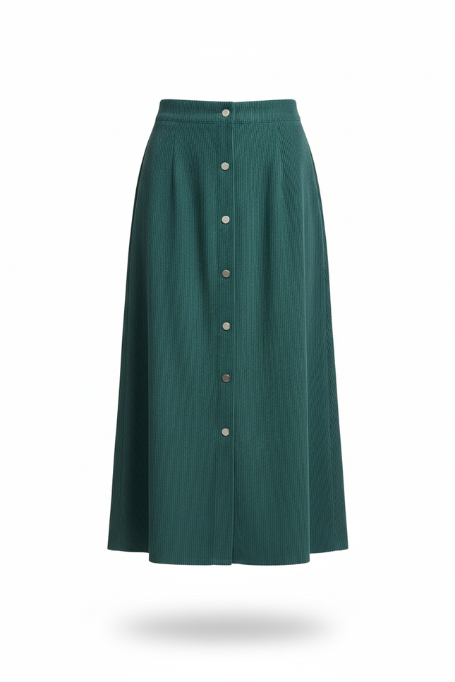 Jupe Midi Vert Côtelé Chic