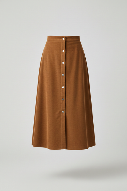 Jupe Midi Marron Côtelée Chic tendance
