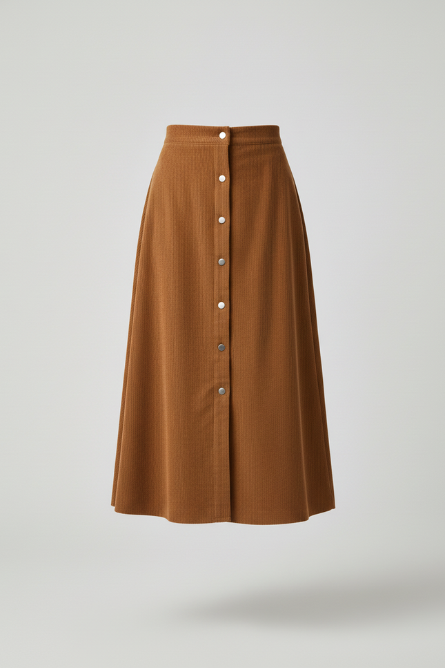 Jupe Midi Marron Côtelée Chic tendance