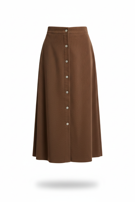Jupe Midi Côtelée Marron Chic