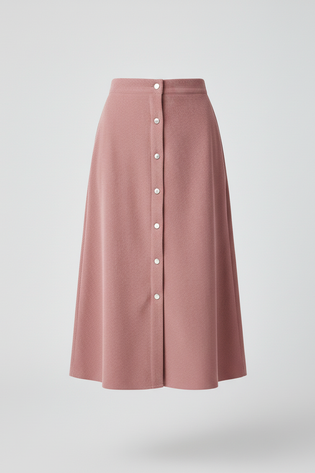 Jupe Midi Rose Côtelée Élégante