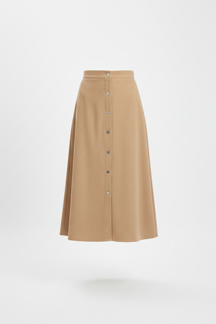 Jupe Midi Camel Boutonnée Chic