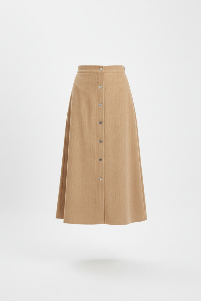 Jupe Midi Camel Boutonnée Chic