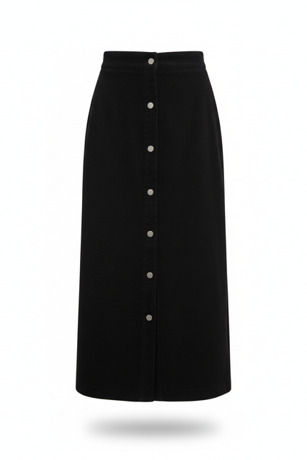 Jupe Midi Noire Velours Côtelé Vintage