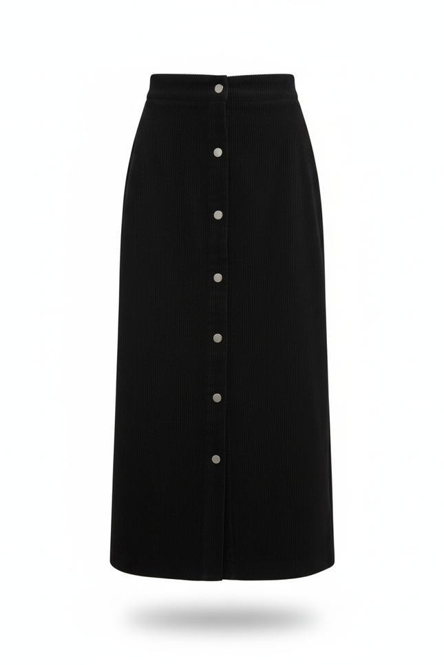 Jupe Midi Noire Velours Côtelé Vintage