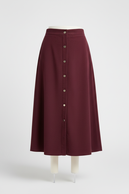 Jupe Midi Bordeaux Velours Côtelé Chic