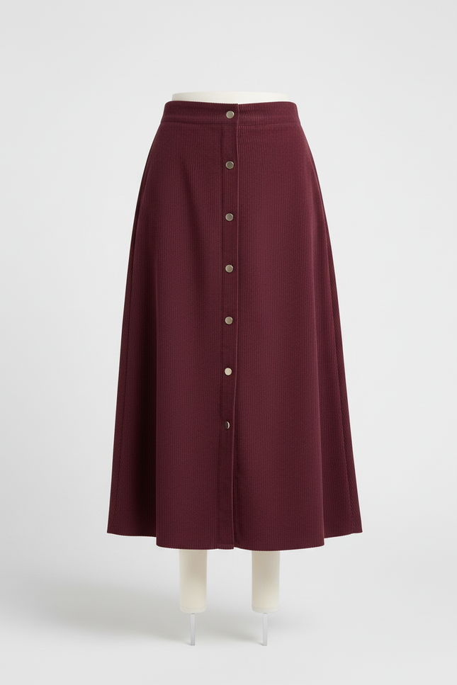 Jupe Midi Bordeaux Velours Côtelé Chic