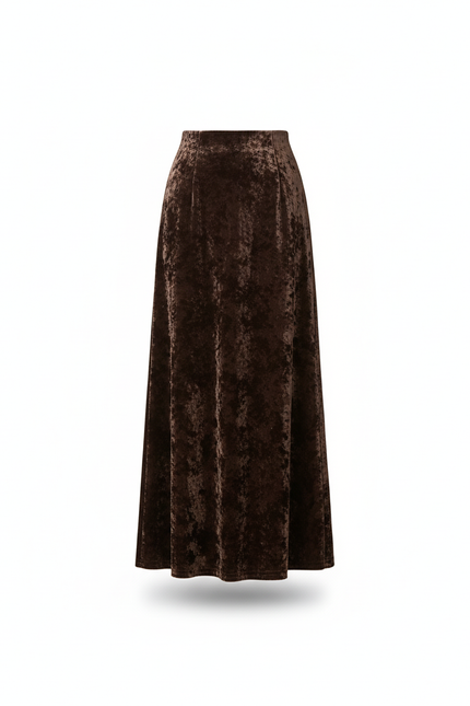 Jupe Midi Marron Velours Élégante