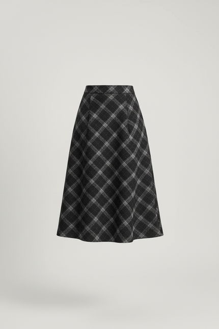 Jupe Midi Carreaux Grise Élégante