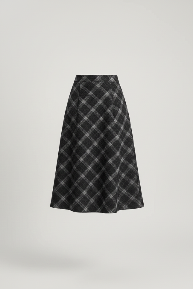 Jupe Midi Carreaux Grise Élégante