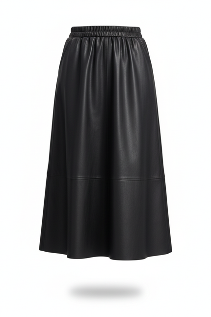 Jupe Cuir Midi Noir