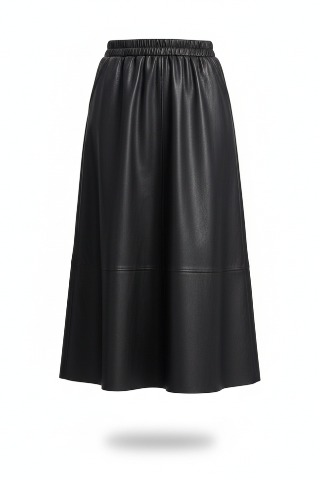 Jupe Cuir Midi Noir