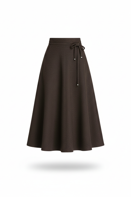 Jupe Midi Marron Plissée Élégante fluide