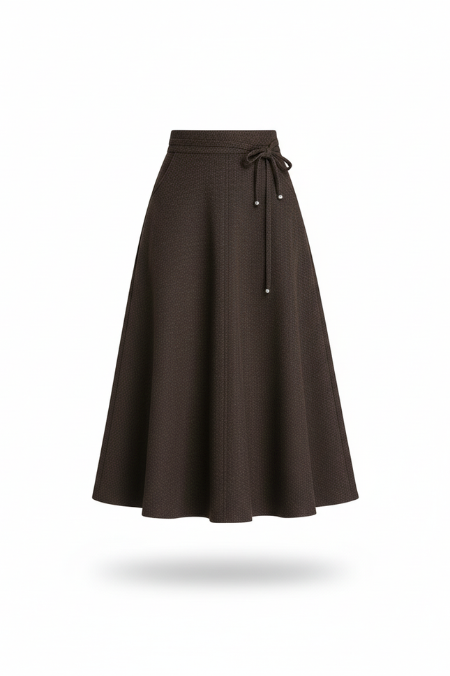 Jupe Midi Marron Plissée Élégante fluide