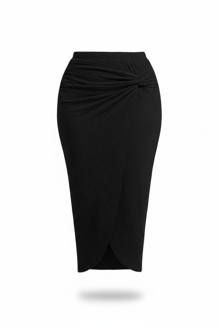 Jupe Midi Noire Texturée Élégante