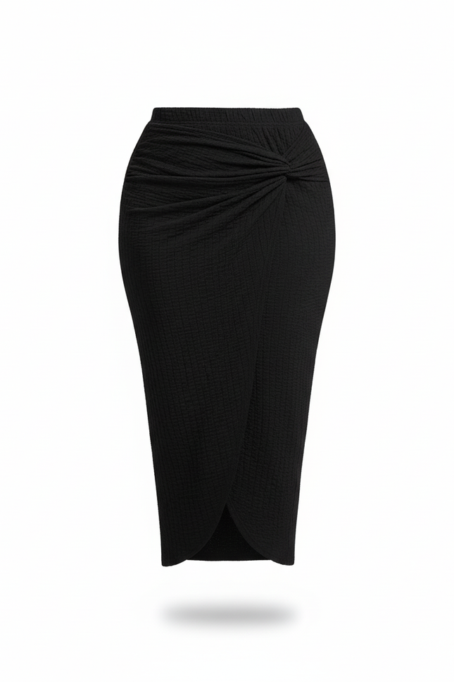 Jupe Midi Noire Texturée Élégante