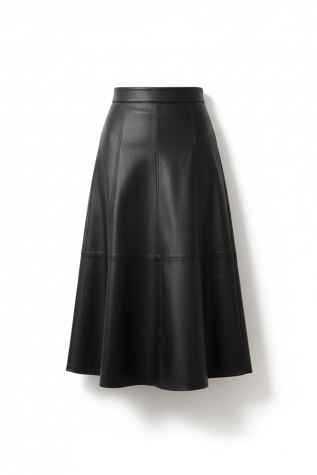 Jupe Midi Noire Simili Cuir Chic