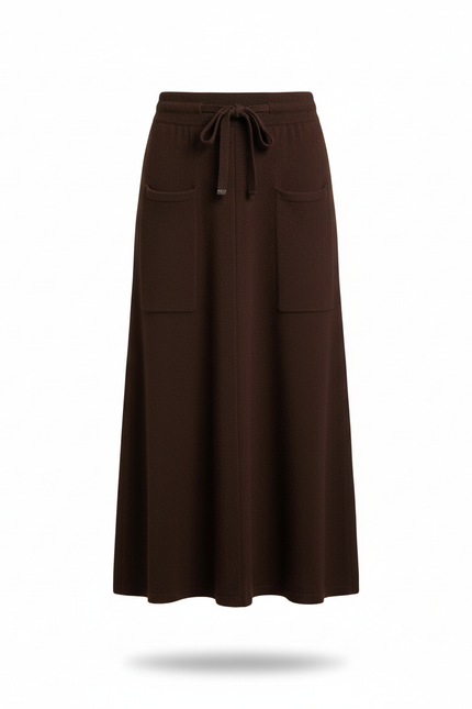 Jupe Midi Laine Chocolat Poches Chic