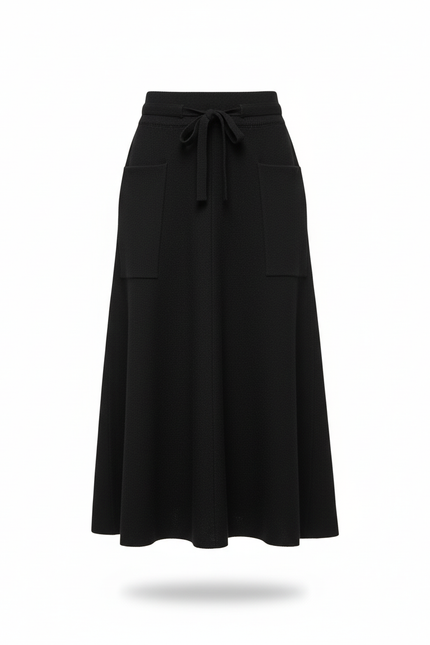 Jupe Midi Noir Maille Fluide