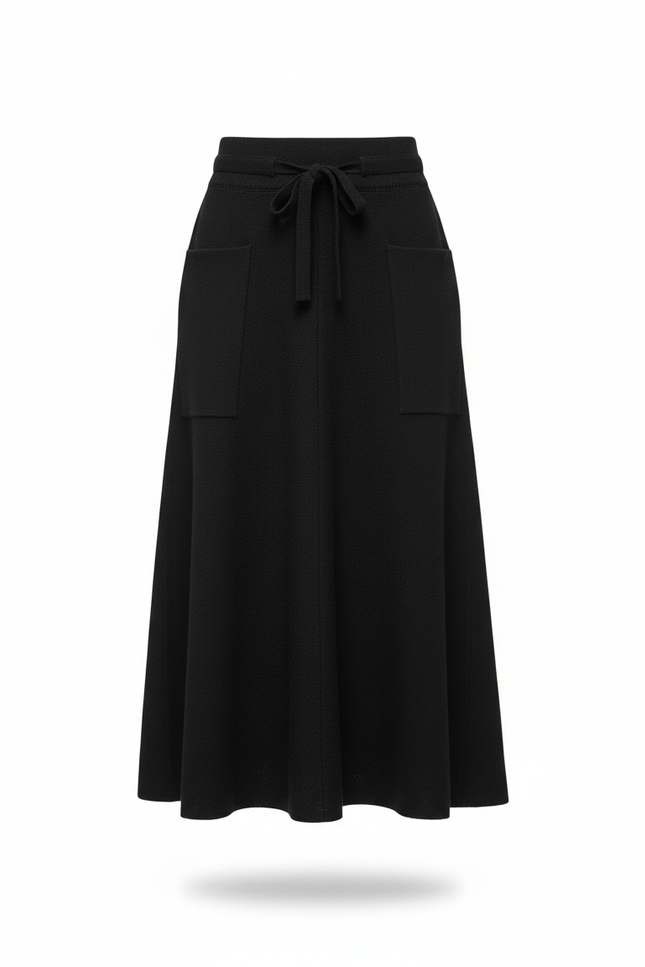 Jupe Midi Noir Maille Fluide