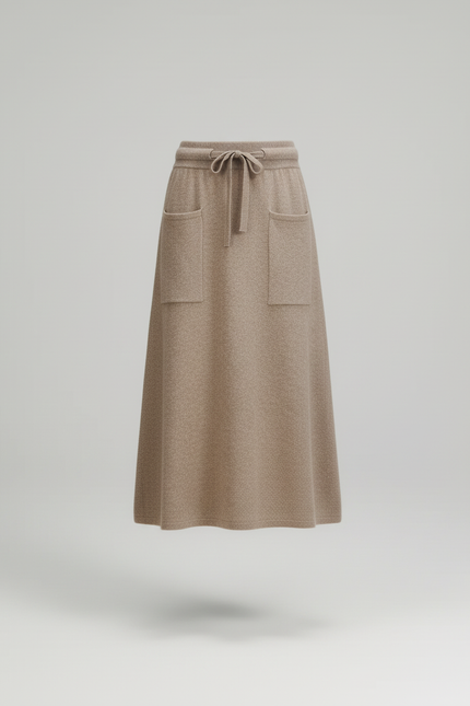 Jupe Midi Laine Beige Poches Chic