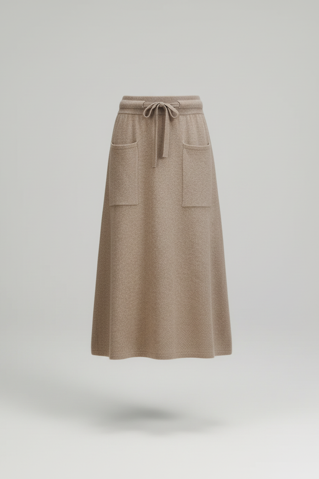 Jupe Midi Laine Beige Poches Chic