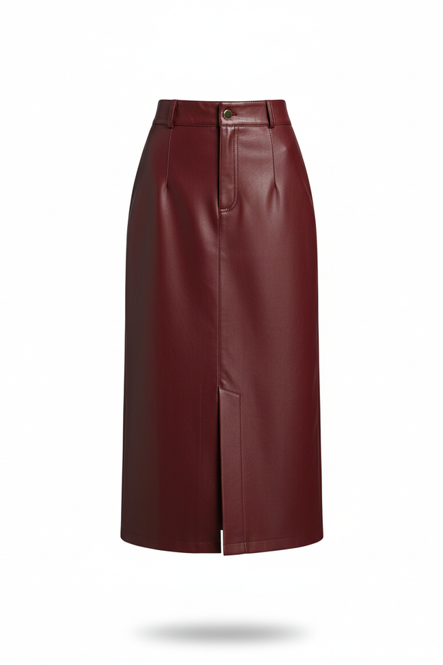 Jupe Midi Similicuir Fendue Élégante