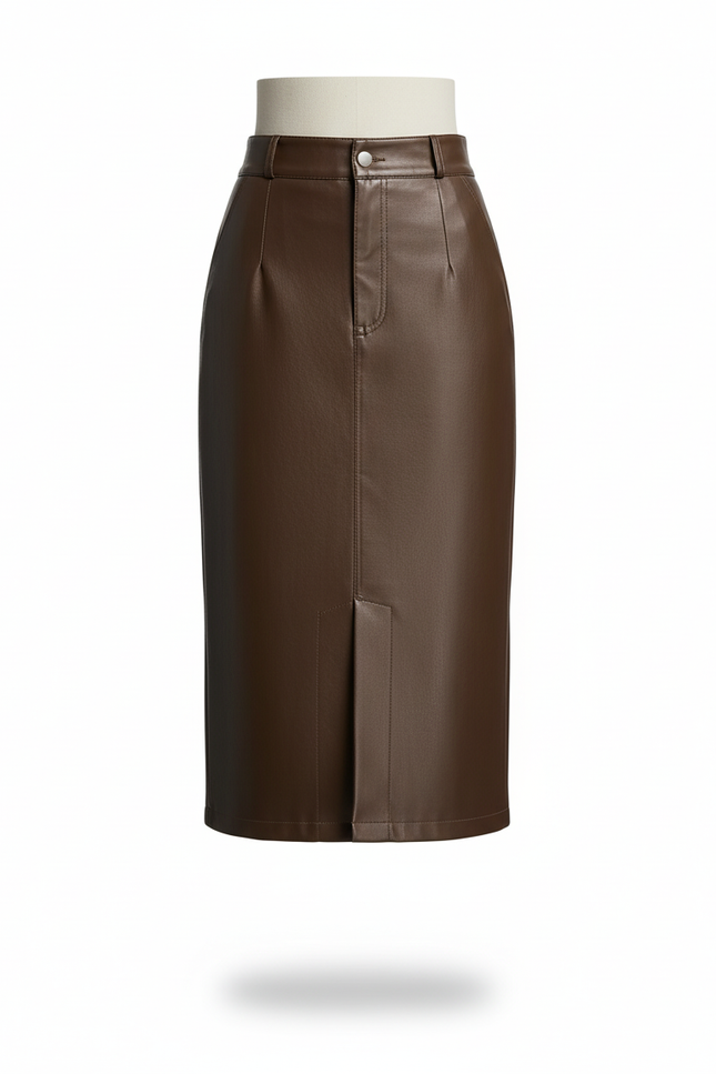 Jupe Midi Simili Cuir Fente Chic