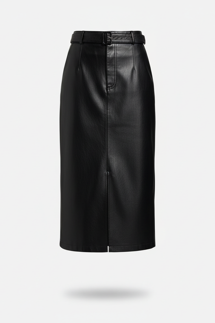 Jupe Midi Cuir Fendue Élégante