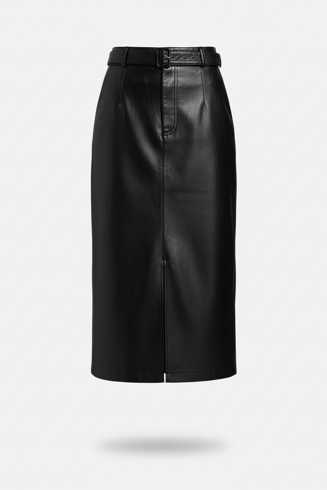 Jupe Midi Cuir Fendue Élégante