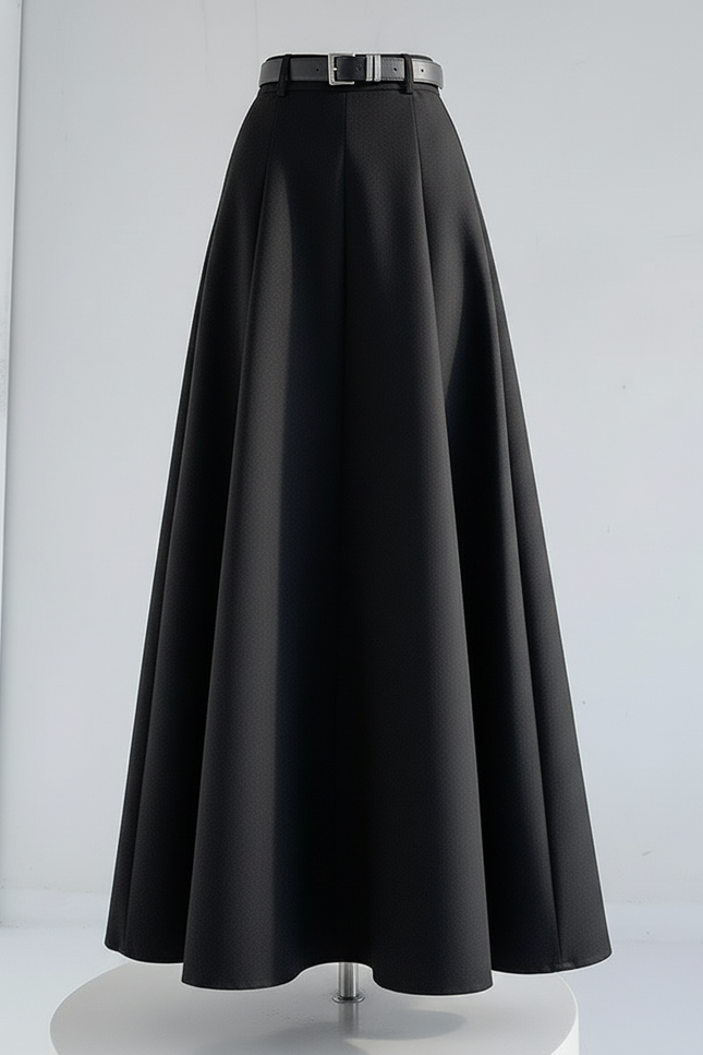 Jupe Midi Noire Évasée Élégante