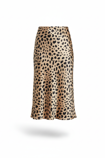 Jupe Midi Léopard Satin Élégante