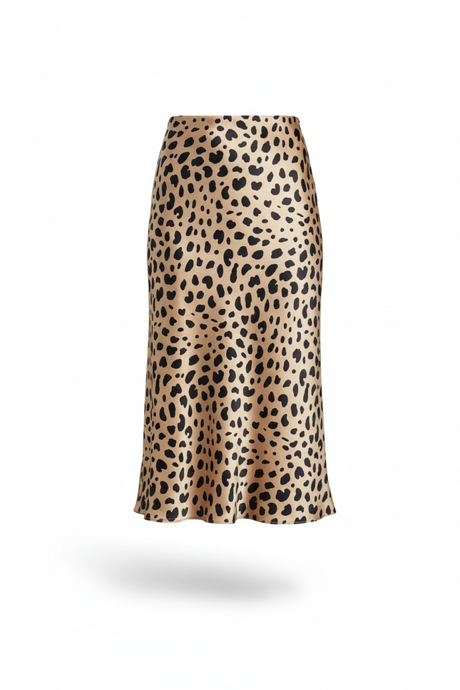 Jupe Midi Léopard Satin Élégante
