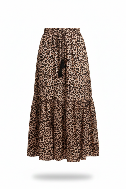 Jupe Midi Imprimée Leopard Fluide
