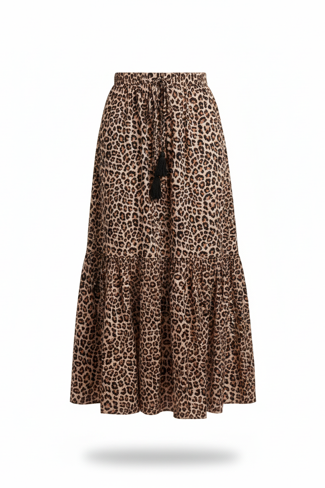 Jupe Midi Imprimée Leopard Fluide