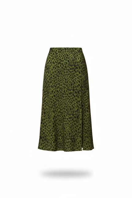 Jupe Midi Verte Léopard Fendue Élégante